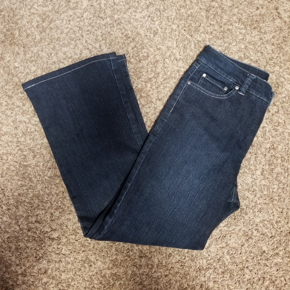 CODE BLEU DARK WASH, SIZE 8, BOOT CUT JEANS.